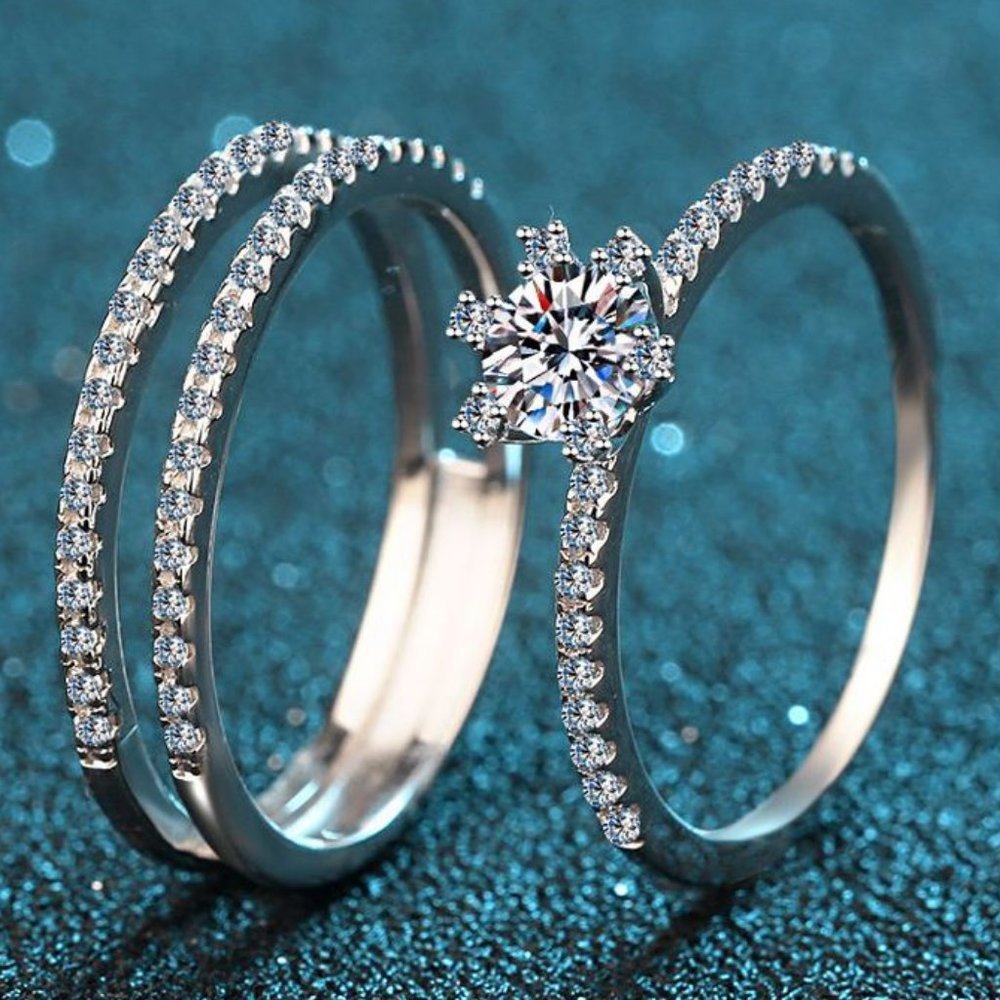 Certified 1ct. t.w.  Moissanite Diamond Engagement Ring Set NEW
